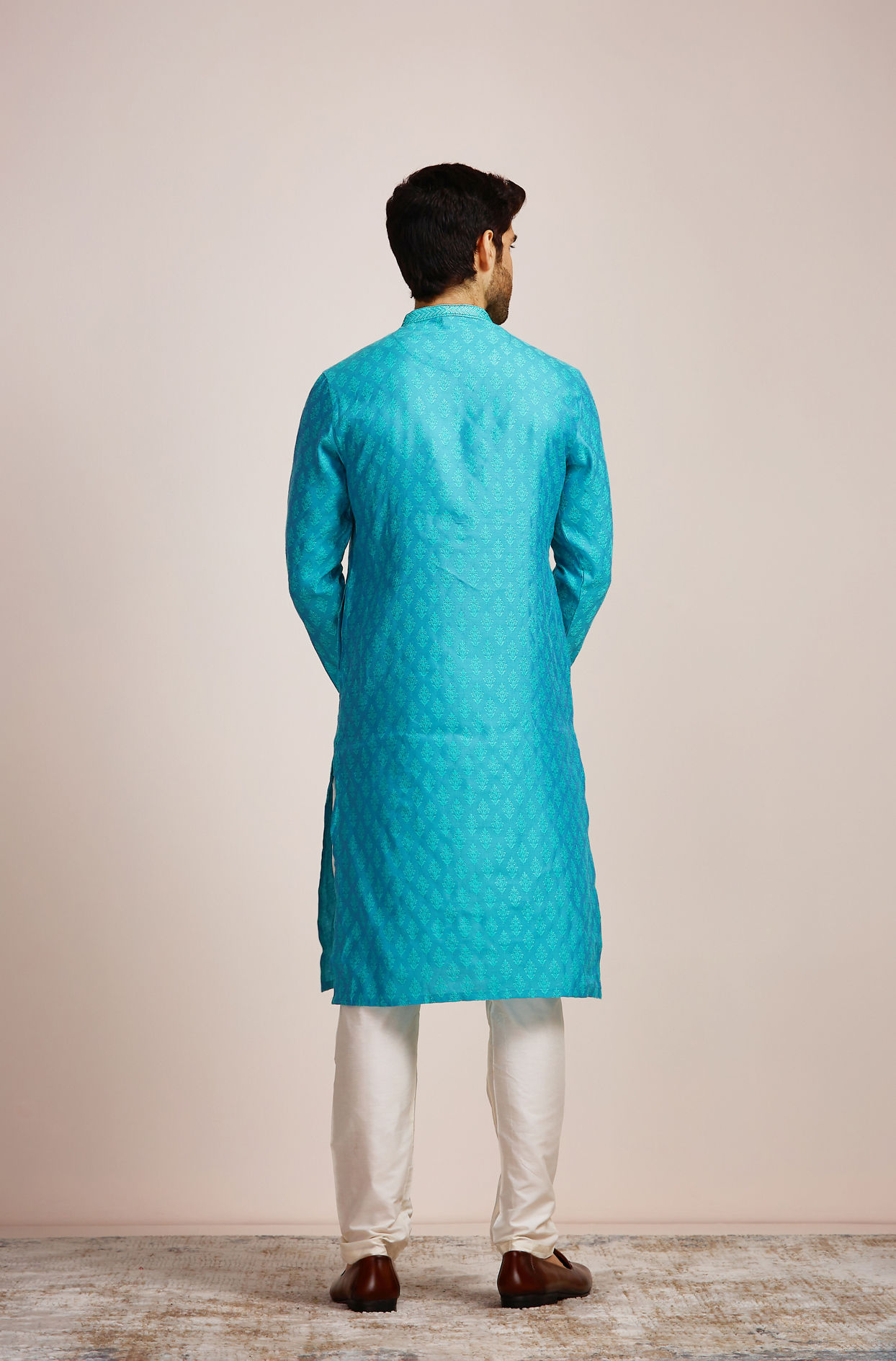 Manyavar Men Aqua Blue Kurta Set