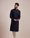 alt message - Manyavar Men Navy Blue Sequined Kurta Set image number 1