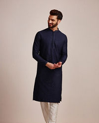 Manyavar Men Navy Blue Sequined Kurta Set