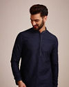 alt message - Manyavar Men Navy Blue Sequined Kurta Set image number 0