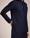 alt message - Manyavar Men Navy Blue Sequined Kurta Set image number 2