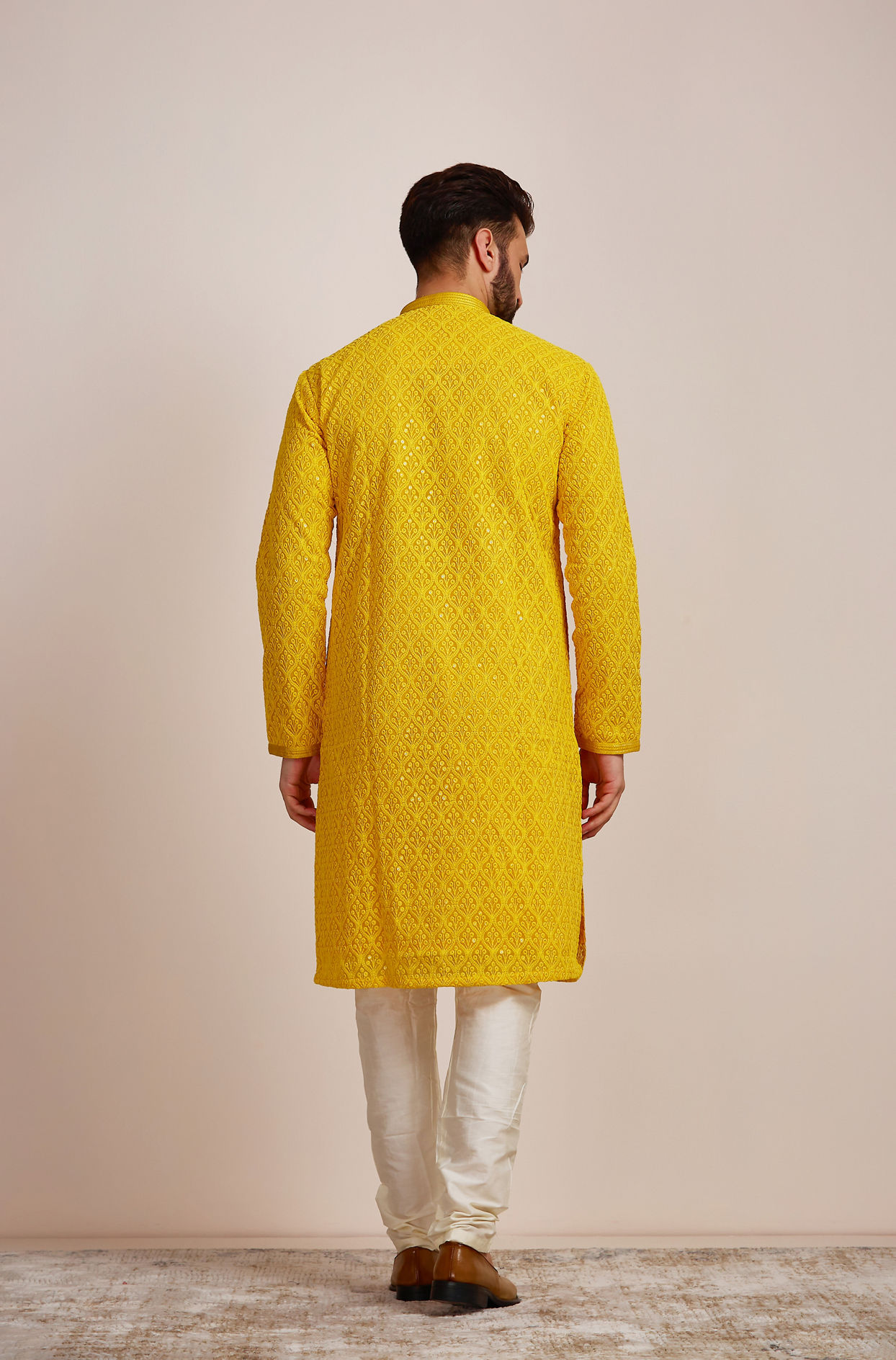 Manyavar Men Mustard Yellow Kurta Set