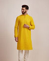 alt message - Manyavar Men Mustard Yellow Kurta Set image number 1