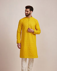 Manyavar Men Mustard Yellow Kurta Set