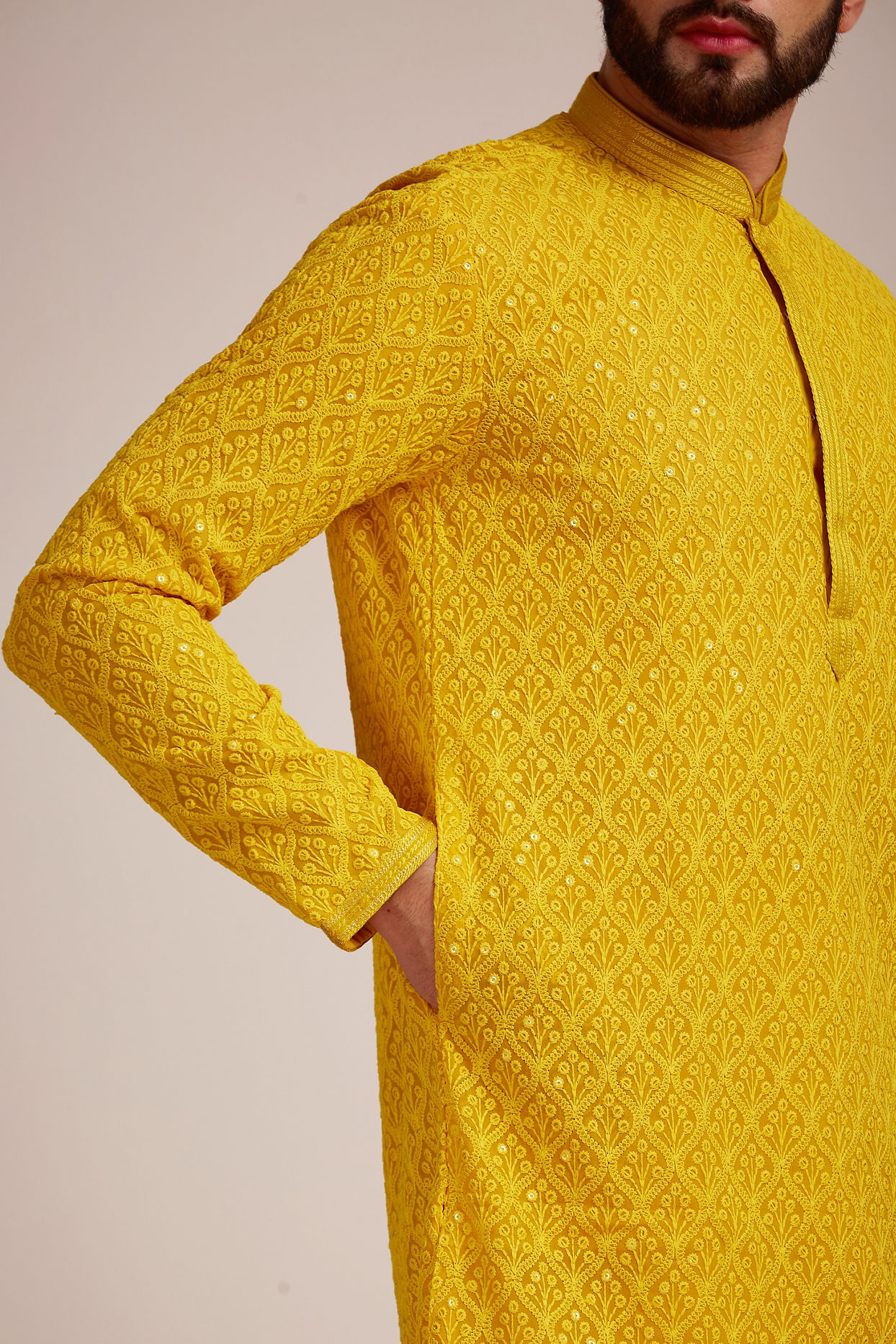 Manyavar Men Mustard Yellow Kurta Set