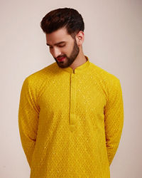 Manyavar Men Mustard Yellow Kurta Set