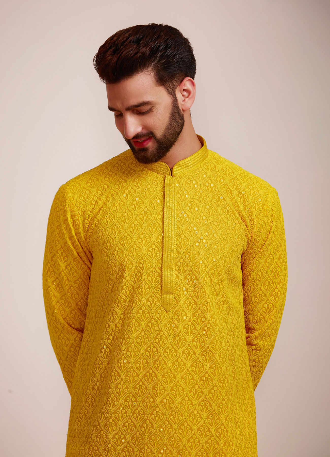 Manyavar Men Mustard Yellow Kurta Set