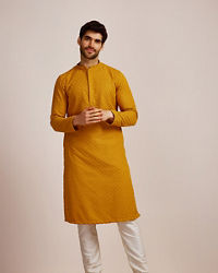 Manyavar Men Mustard Yellow Embroidered Kurta Set