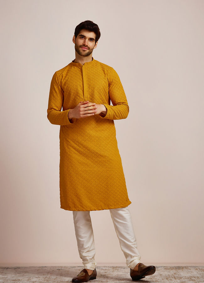 Mustard Yellow Embroidered Kurta Set image number 1