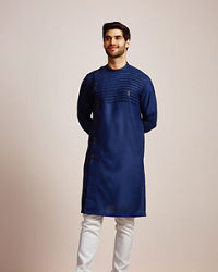 Manyavar Men Sophisticated Blue Chequred Kurta 