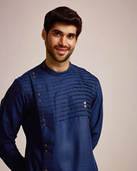 Manyavar Men Sophisticated Blue Chequred Kurta 