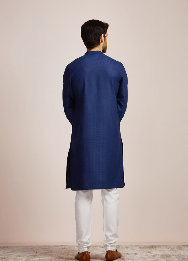 Manyavar Men Sophisticated Blue Chequred Kurta 