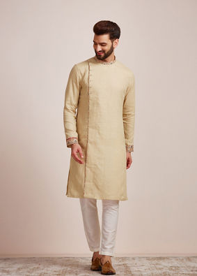 alt message - Manyavar Men Biscuit Kurta With Designed Collar  image number 1