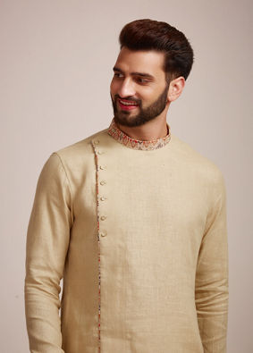 Biscuit Kurta With Designed Collar  image number 0