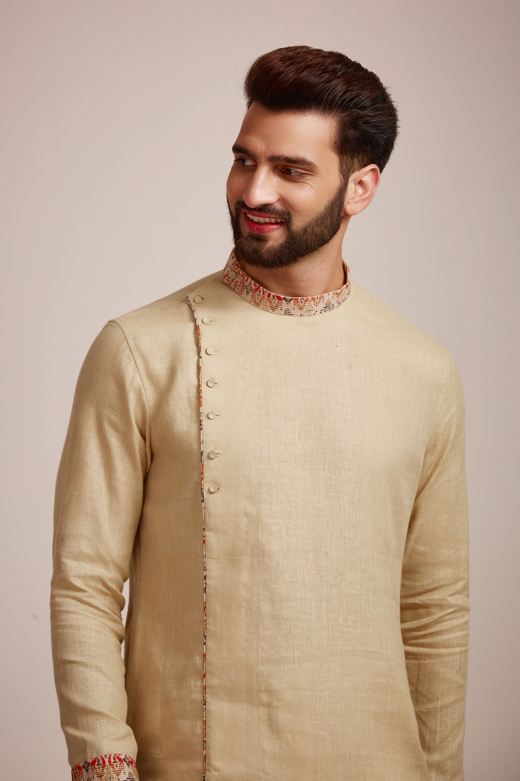 Manyavar Men Biscuit Kurta With Designed Collar 