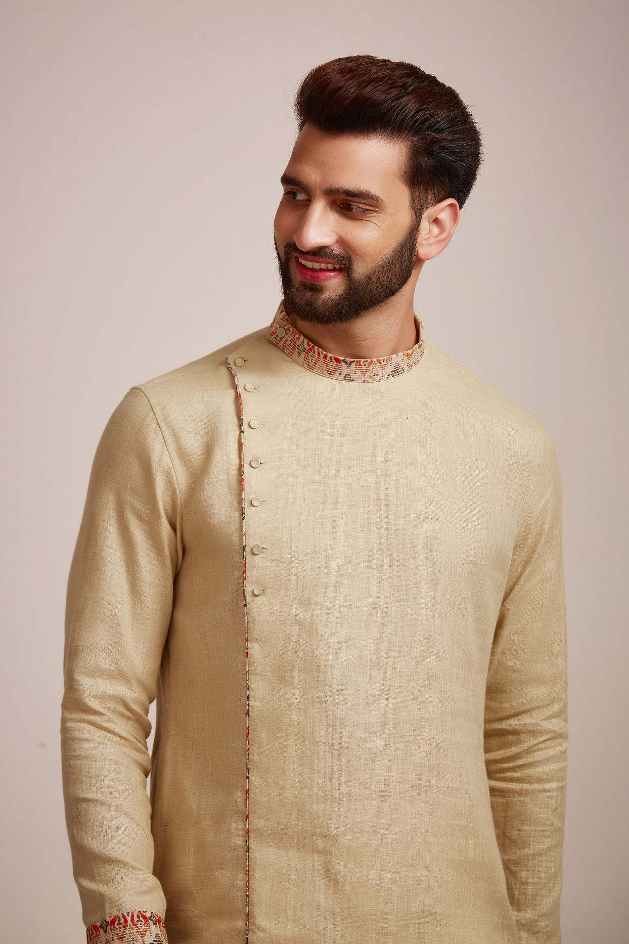 Buy Biscuit Kurta With Designed Collar Online in the USA Manyavar