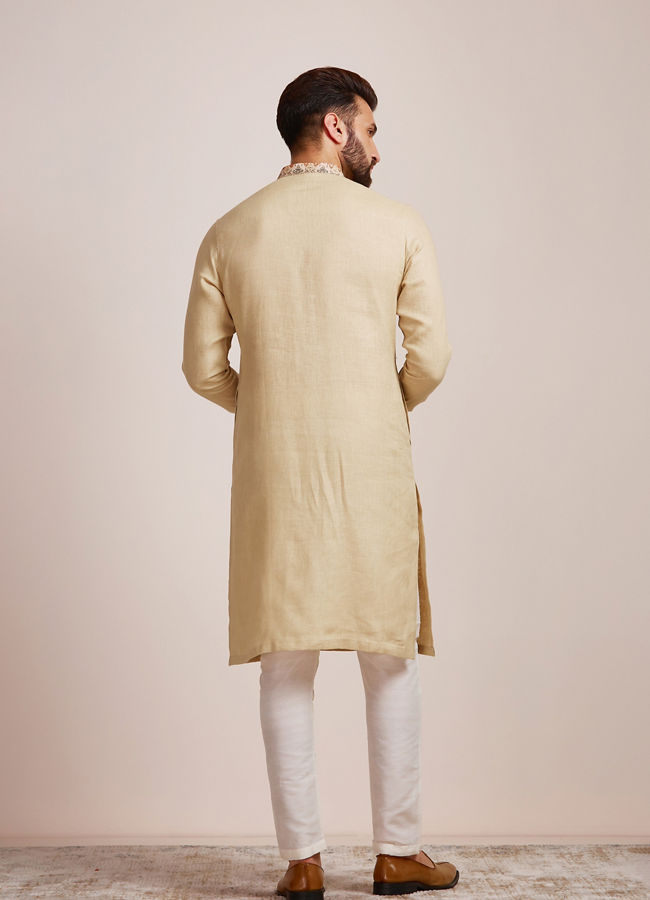 alt message - Manyavar Men Biscuit Kurta With Designed Collar  image number 4