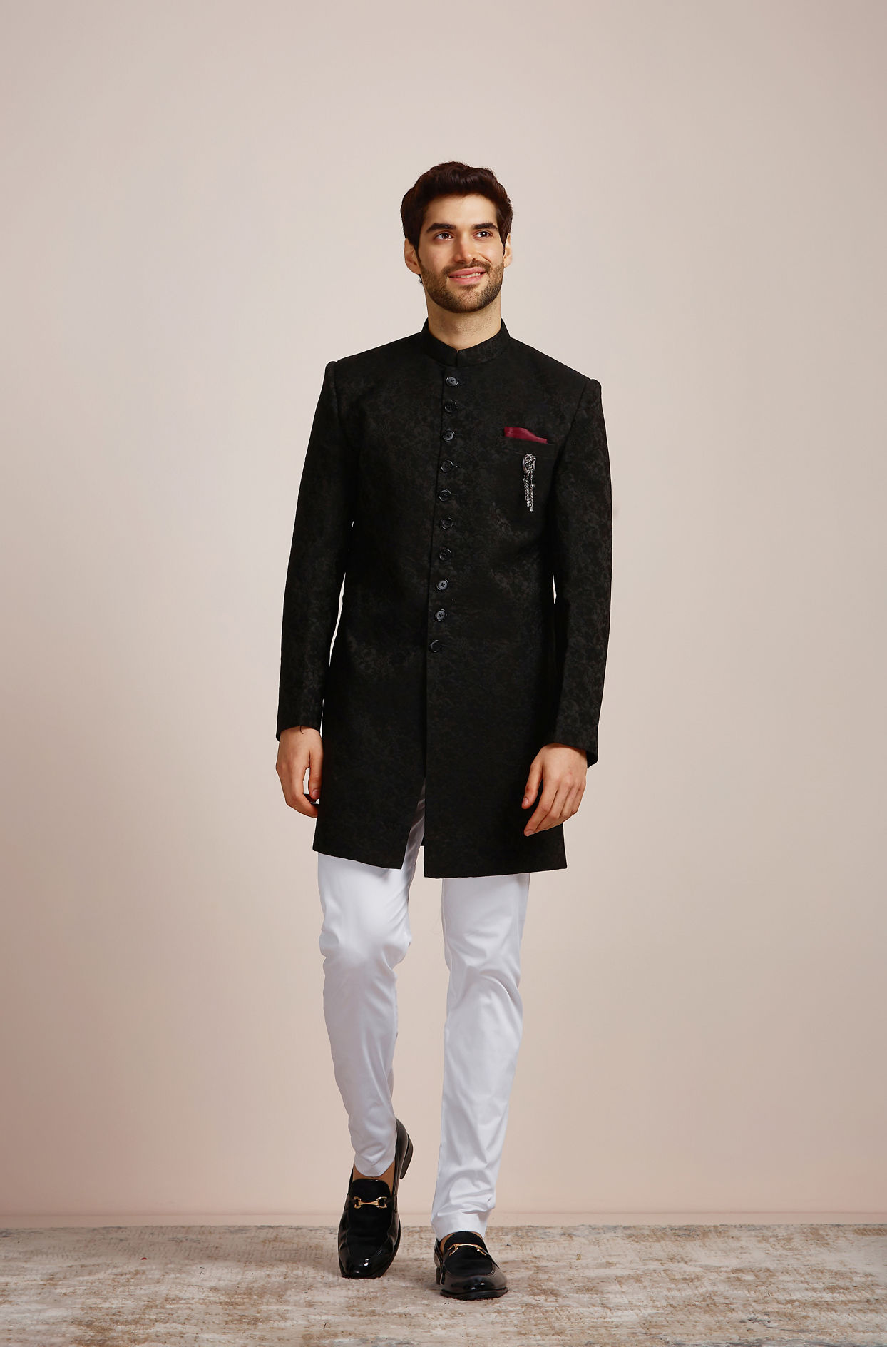 alt message - Manyavar Men Festive Black Indo Western Set image number 1