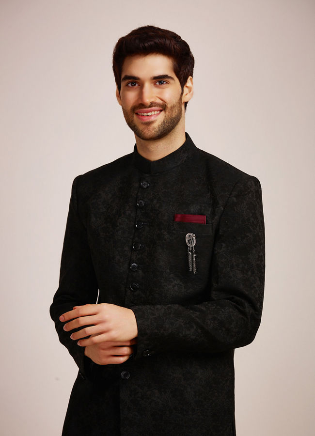 alt message - Manyavar Men Festive Black Indo Western Set image number 0