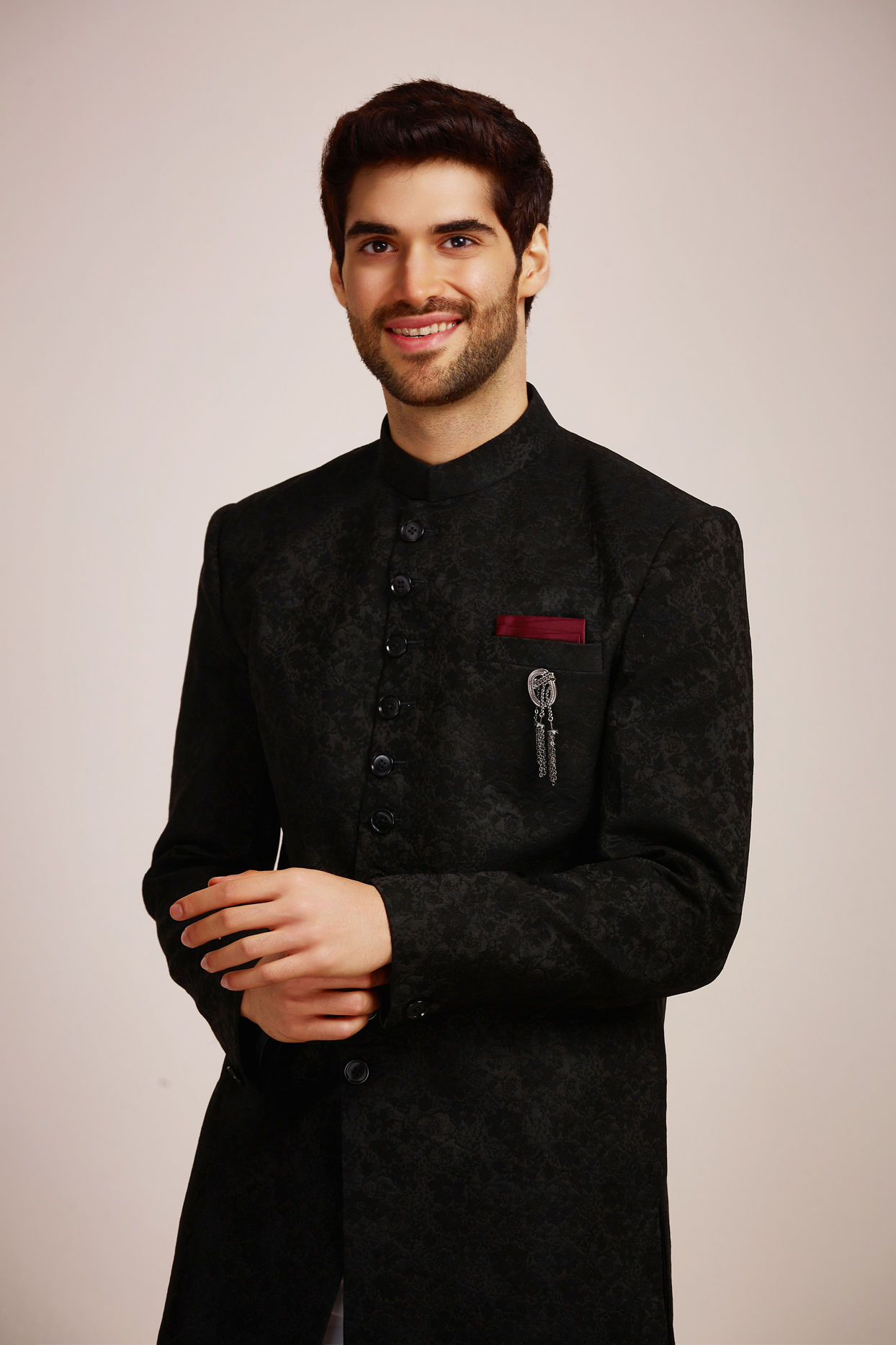 alt message - Manyavar Men Festive Black Indo Western Set image number 0