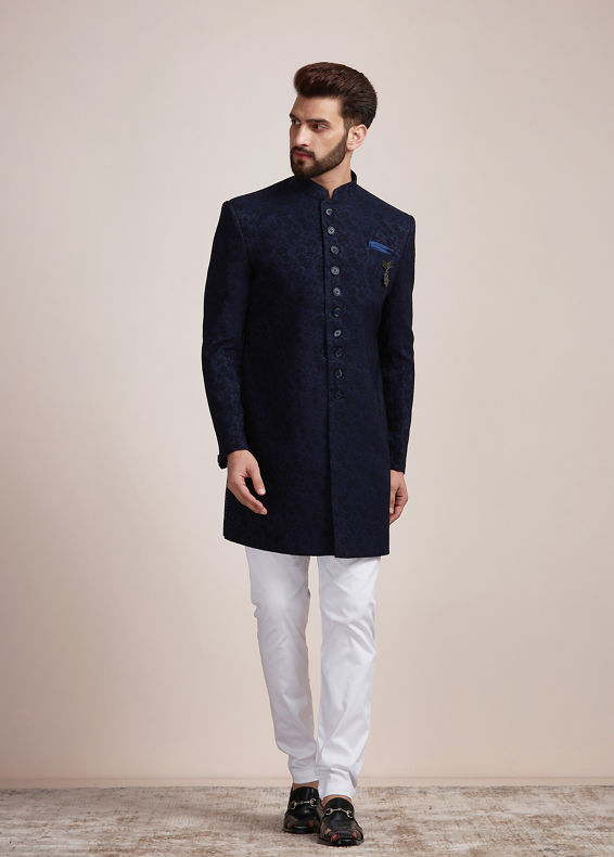 Manyavar Men Midnight Black Indo Western Set