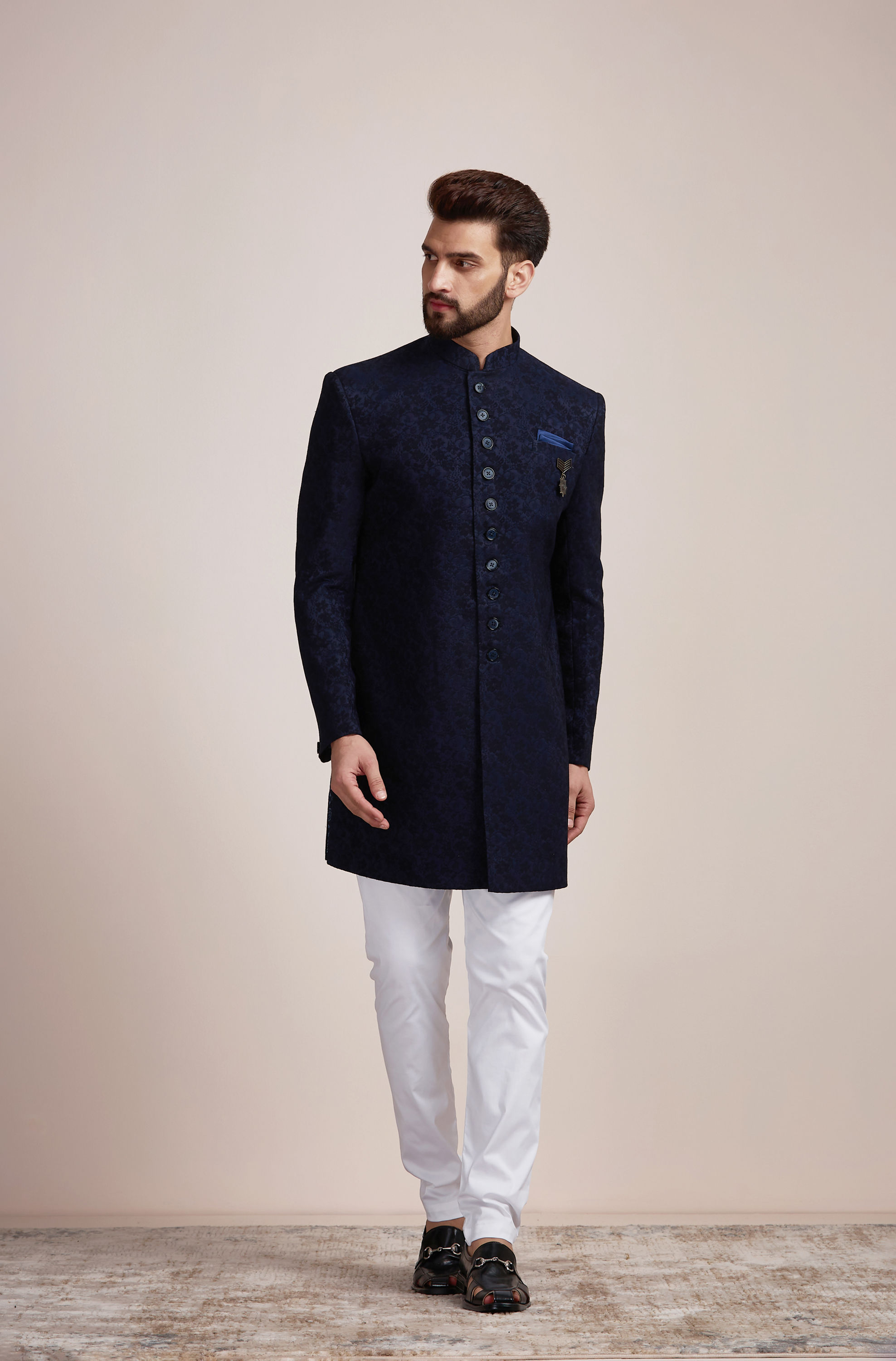 Manyavar Men Midnight Black Indo Western Set