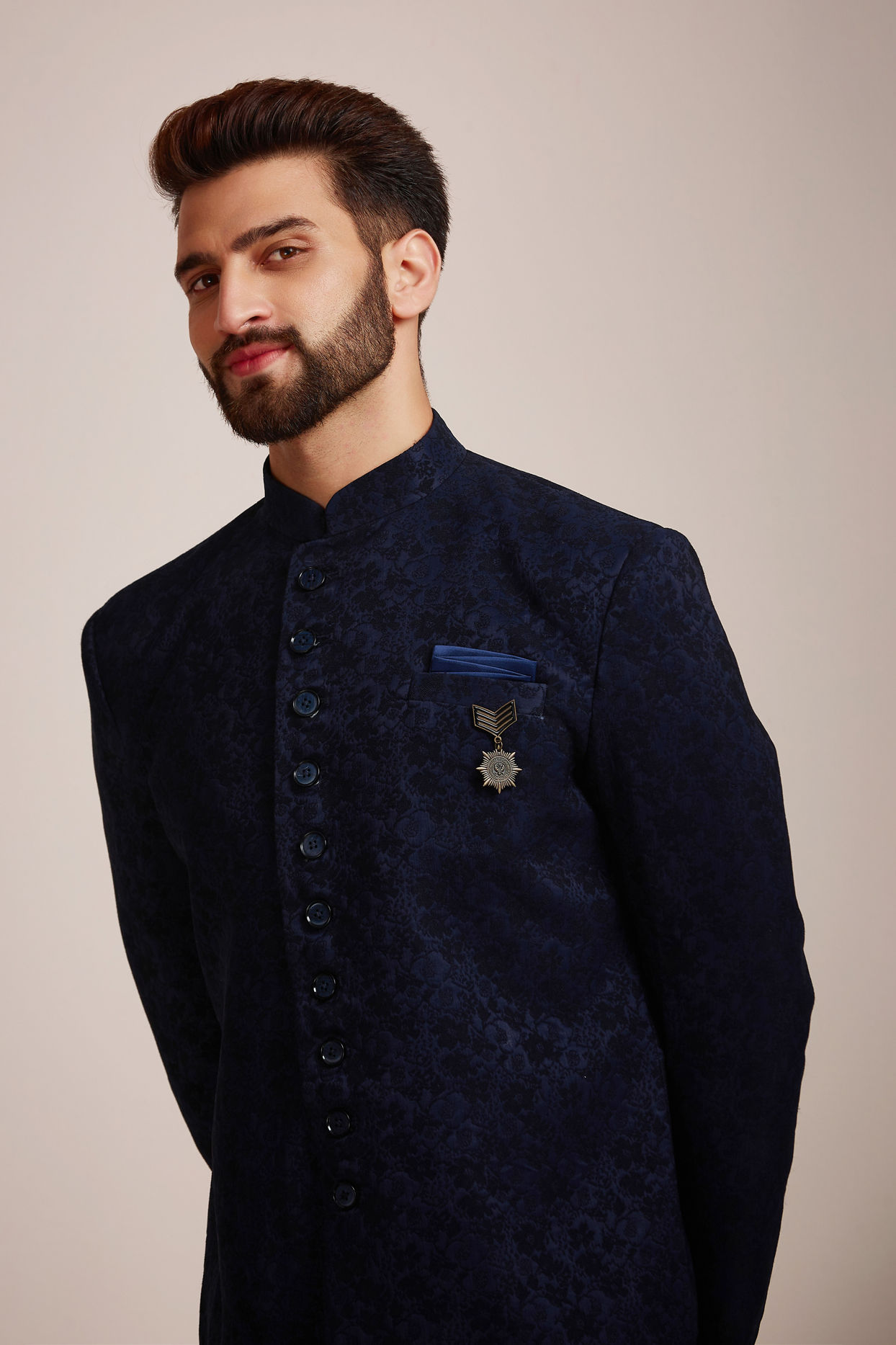 Manyavar Men Midnight Blue Indo Western Set