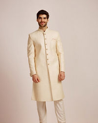 Manyavar Men Beige Biscuit Patterned Sherwani Set