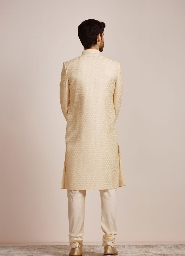 Manyavar Men Beige Biscuit Patterned Sherwani Set