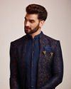 alt message - Manyavar Men Sapphire Blue Indo Western Set image number 0