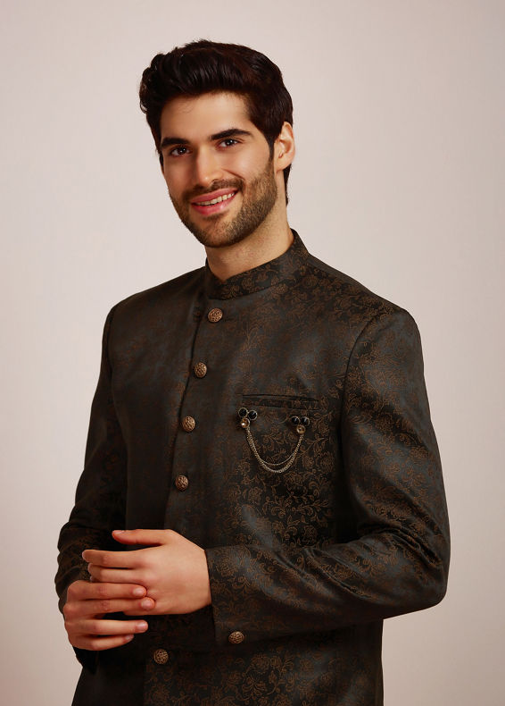 Manyavar Men Dusty Black Indo Western Set
