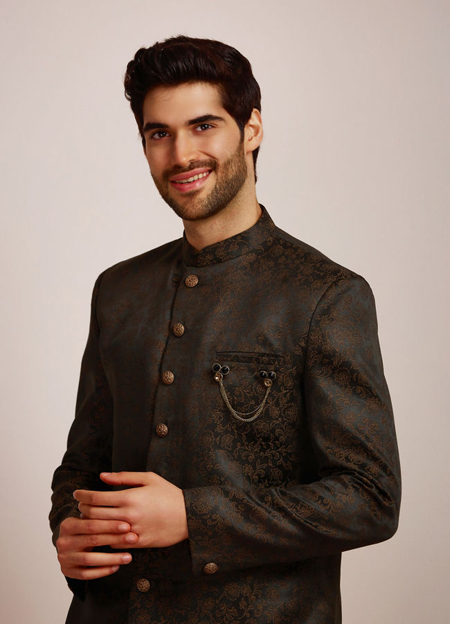 alt message - Manyavar Men Dusty Black Indo Western Set image number 0