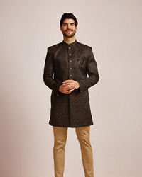 Manyavar Men Dusty Black Indo Western Set