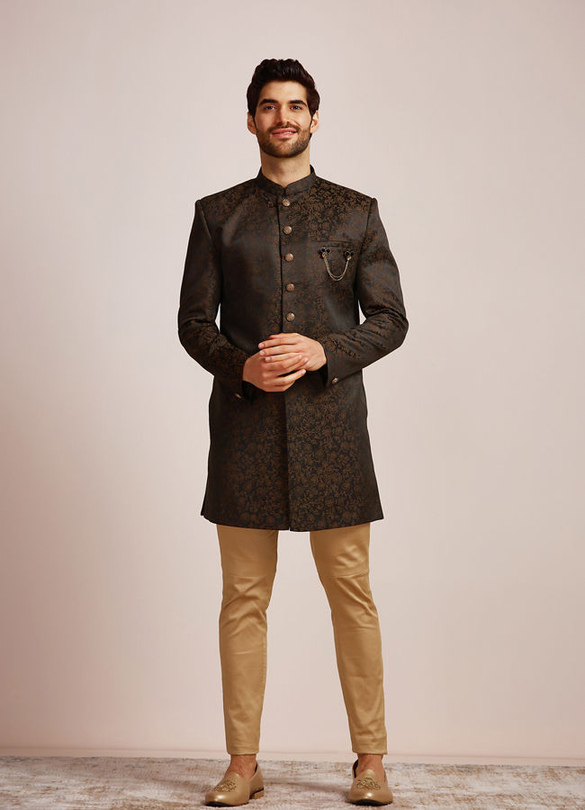 alt message - Manyavar Men Dusty Black Indo Western Set image number 1