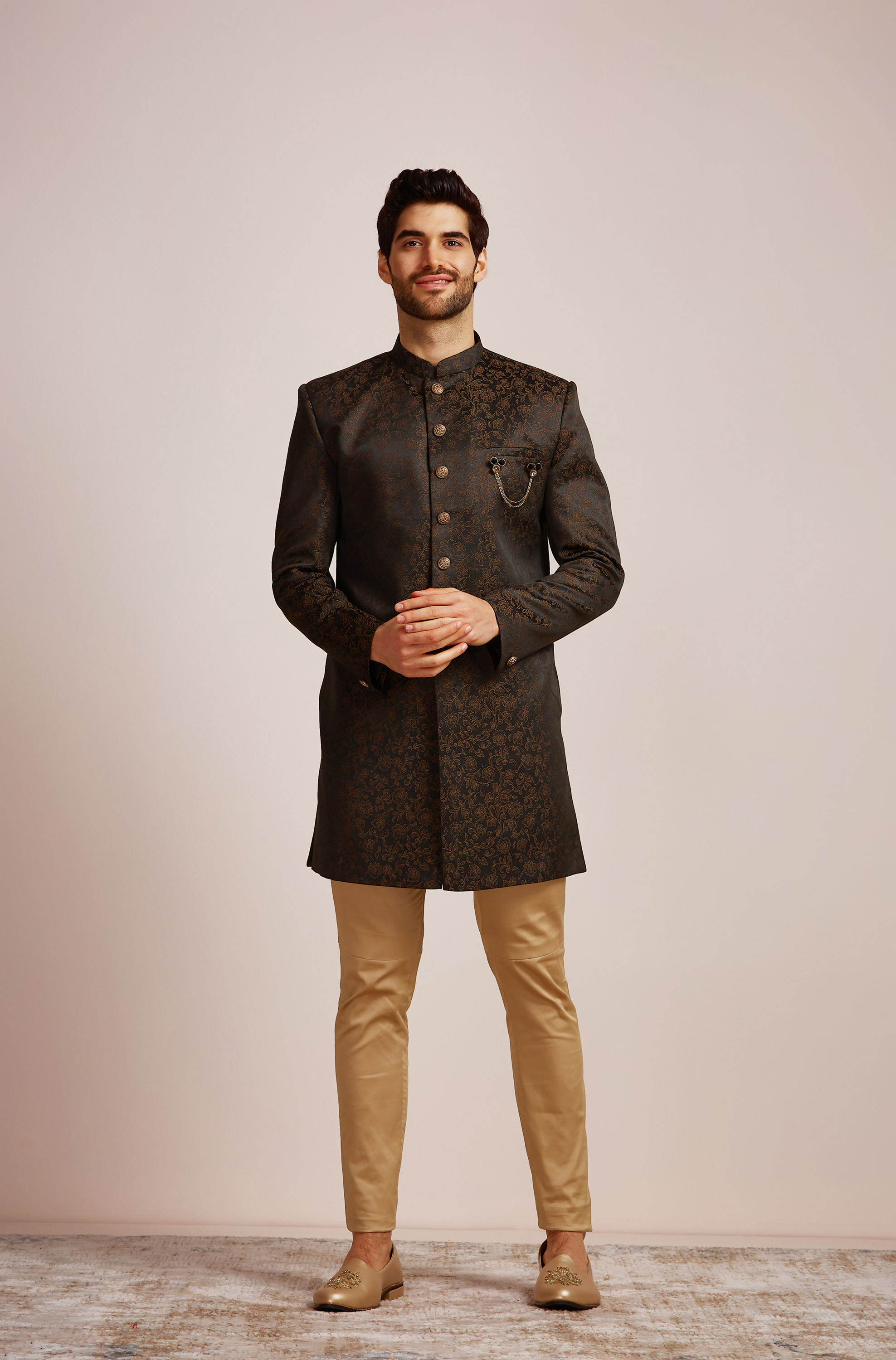 Manyavar Men Dusty Black Indo Western Set