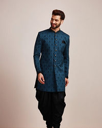 Manyavar Men Classic Blue Brocade Design Indo Western