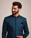Classic Blue Brocade Design Indo Western