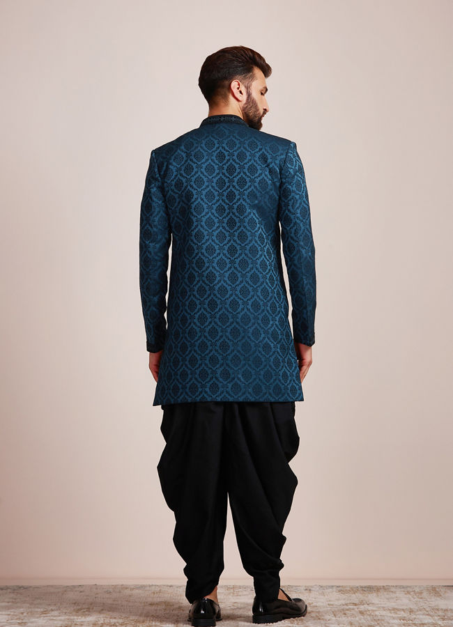 alt message - Manyavar Men Classic Blue Brocade Design Indo Western image number 3