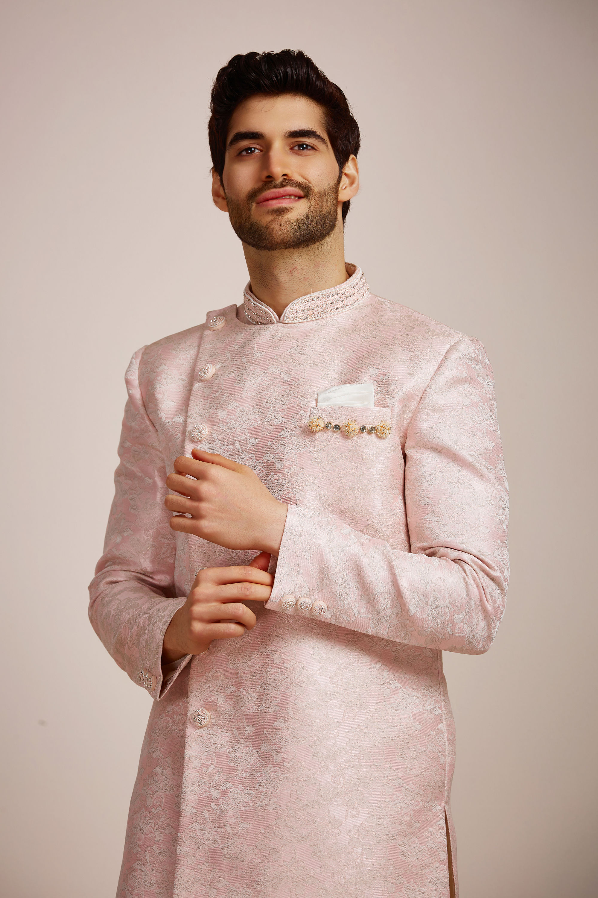 Manyavar Men Rani Pink Indo Western Set