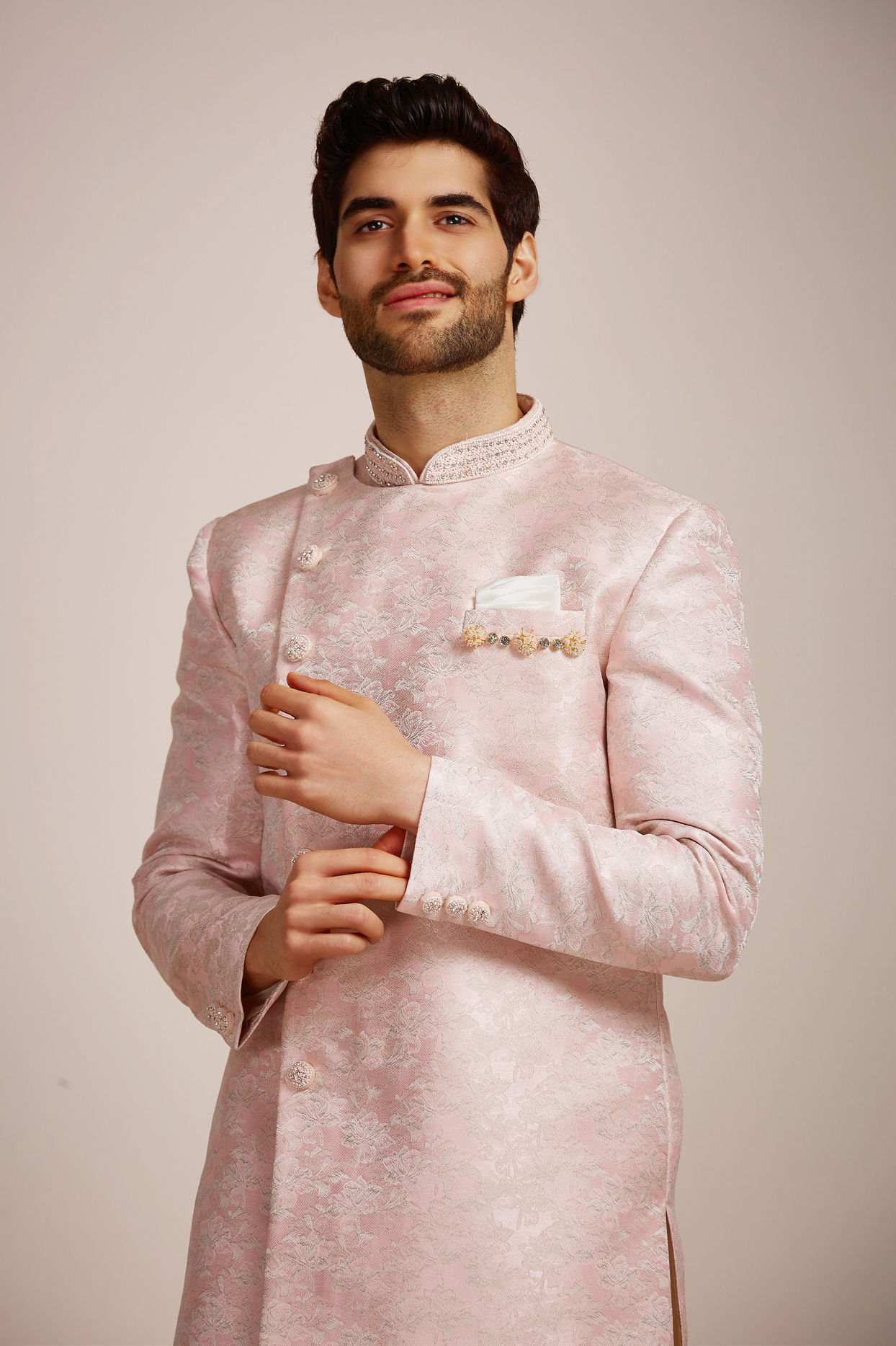 Manyavar Men Rani Pink Indo Western Set