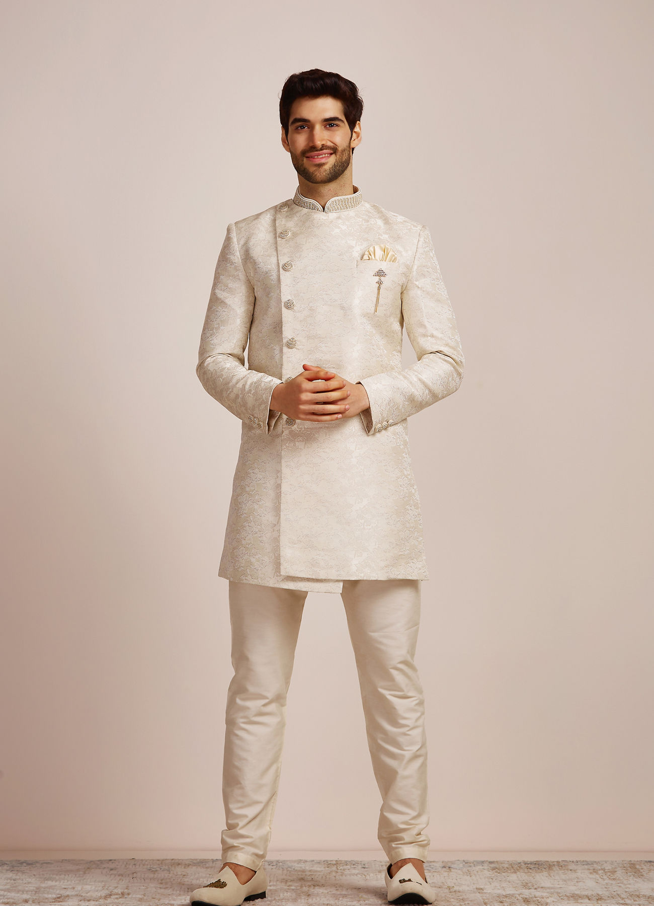 Manyavar Men Beige Indo Western Set