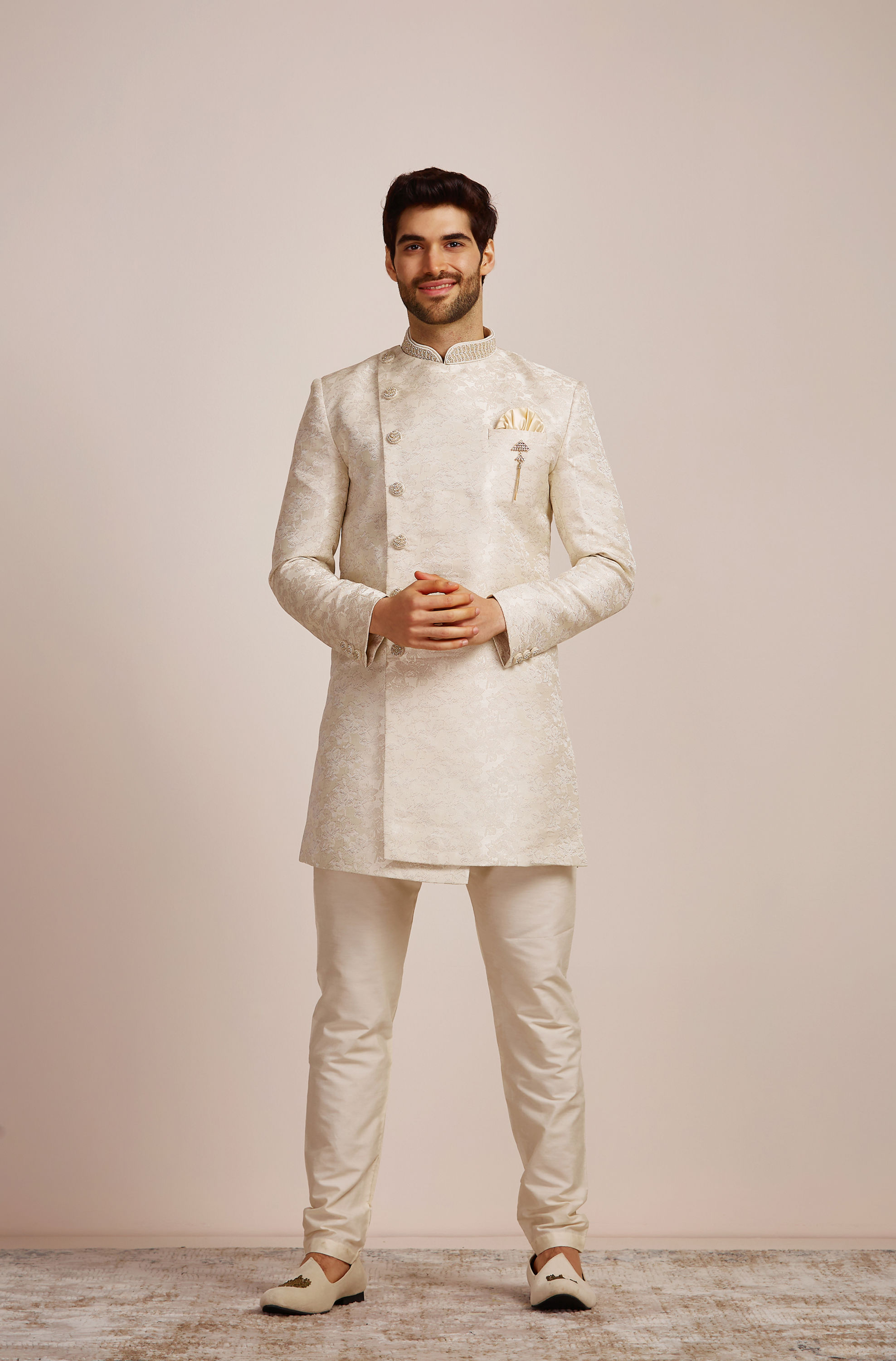 Manyavar Men Beige Indo Western Set