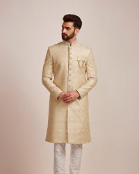 Manyavar Men Beige Biscuit Patterned Sherwani Set