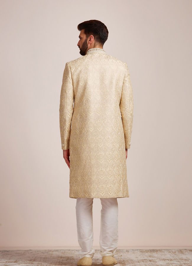 Manyavar Men Beige Biscuit Patterned Sherwani Set