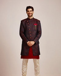 Manyavar Men Festive Black Floral Layered Indo Western