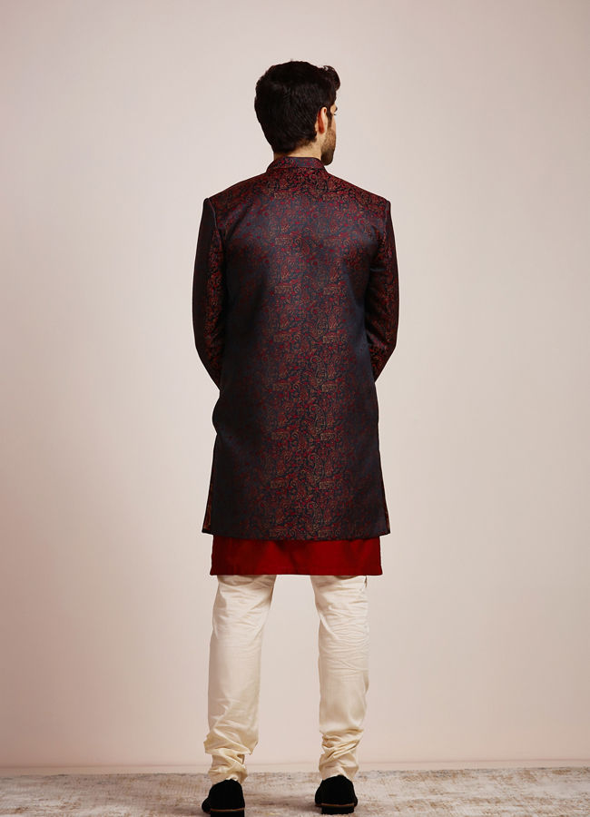 Manyavar Men Festive Black Floral Layered Indo Western