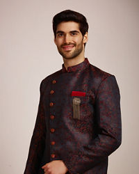 Manyavar Men Festive Black Floral Layered Indo Western