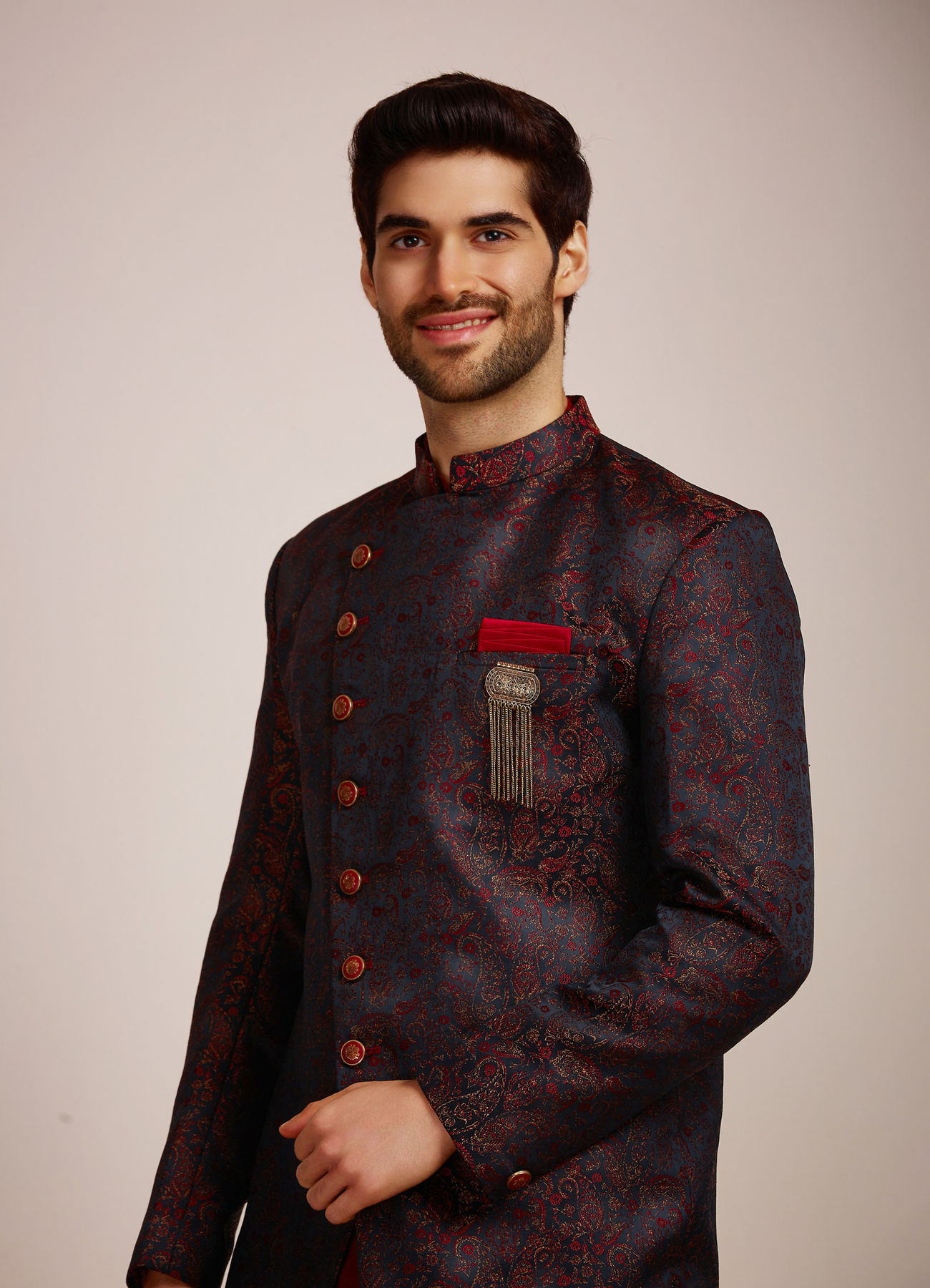 Manyavar Men Festive Black Floral Layered Indo Western