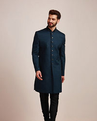 Manyavar Men Feroze Blue Sequined Indo Western Set