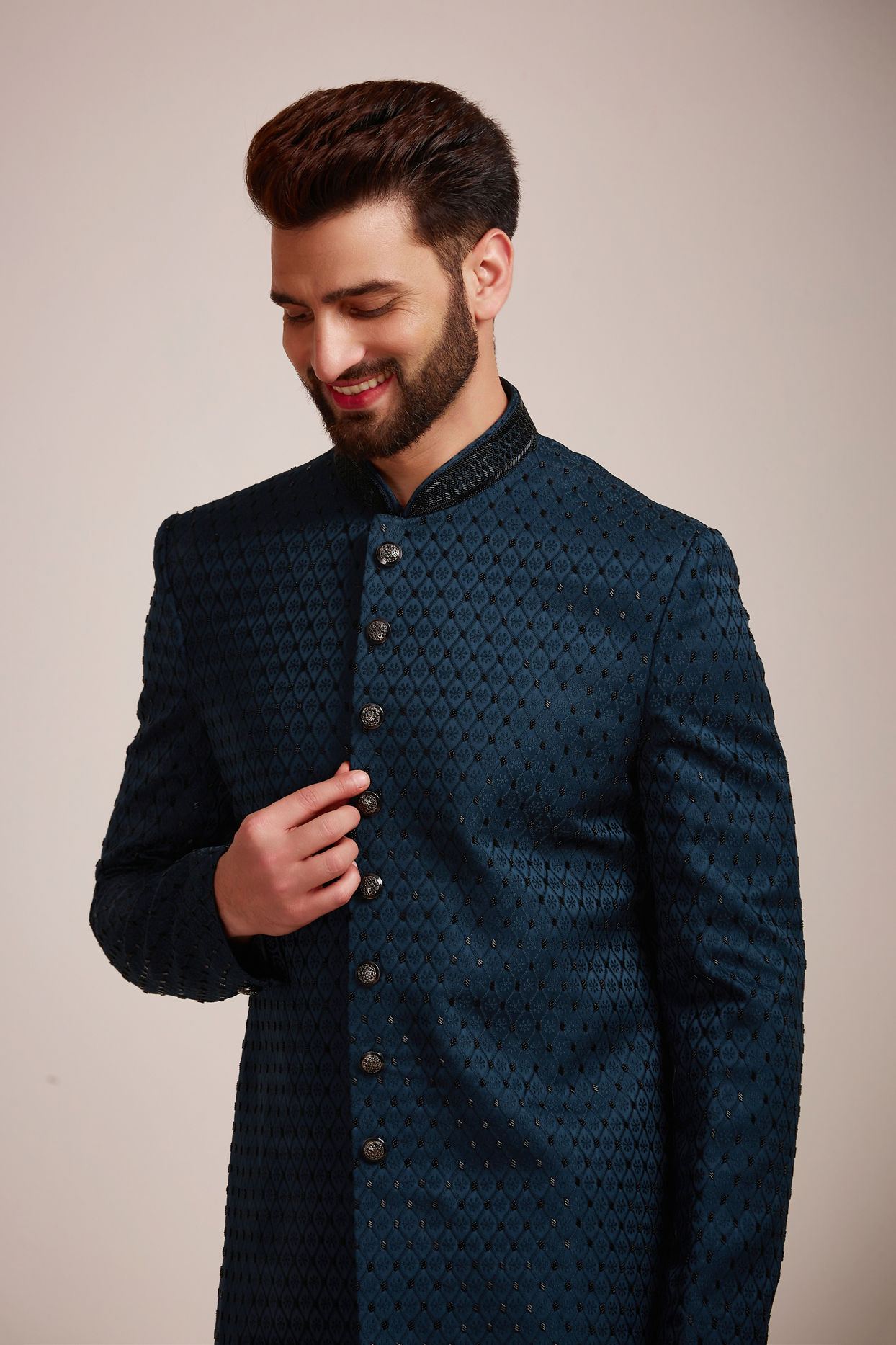 Manyavar blue shop sherwani